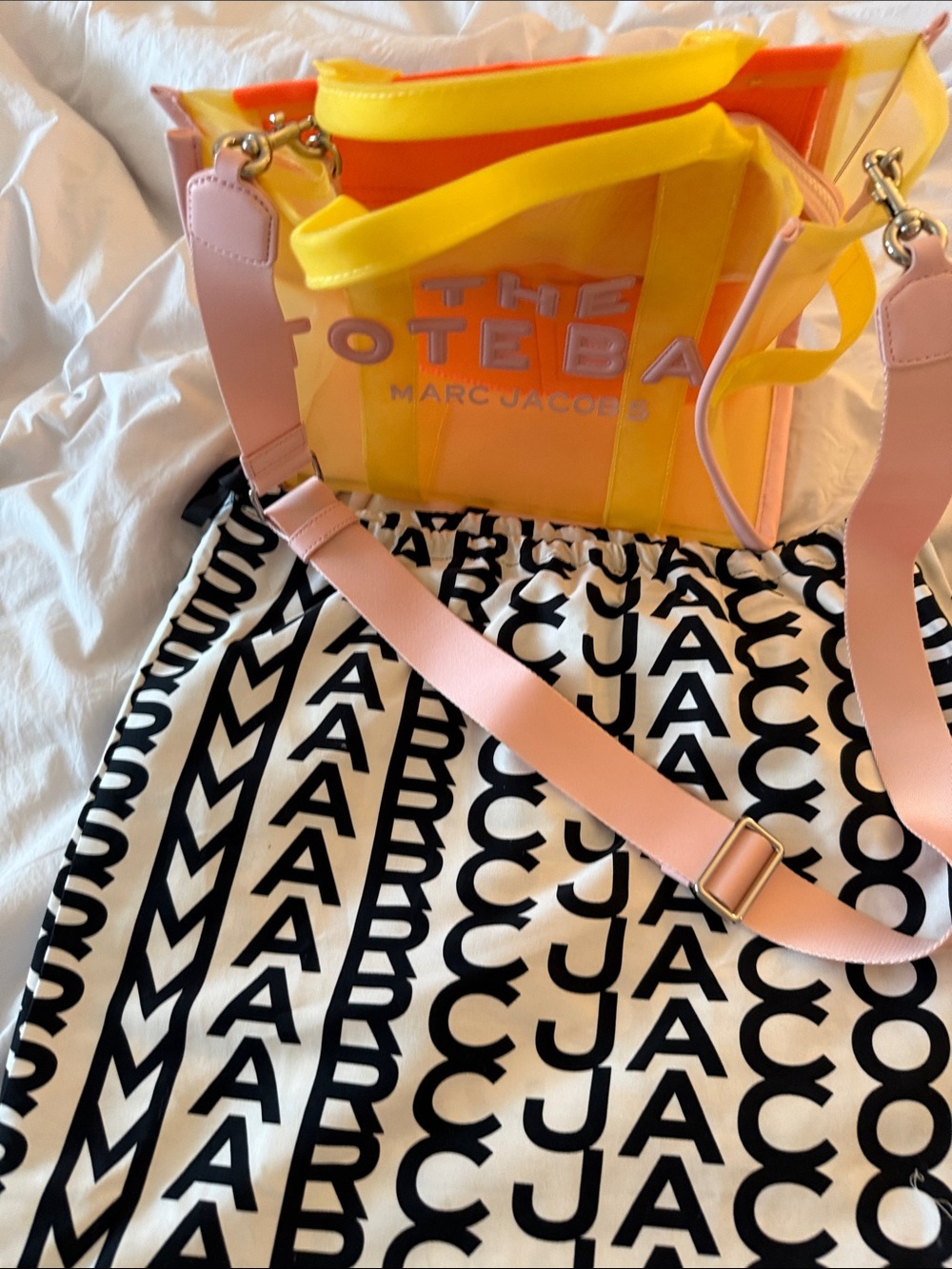Marc Jacobs Yellow Transparent Tote with Pink Strap